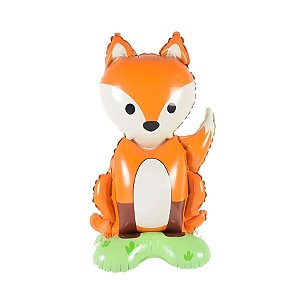 Balão de Festa Metalizado 19" 49cm - Raposa com Base - 1 unidade - Rizzo