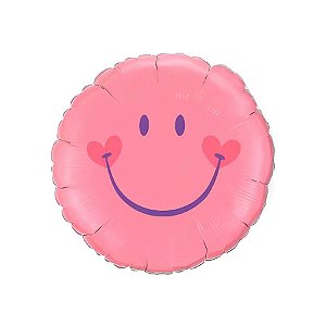 Balão de Festa Microfoil 18" 46cm - Redondo Sorriso Rosa Bebê - 1 unidade - Qualatex Outlet - Rizzo