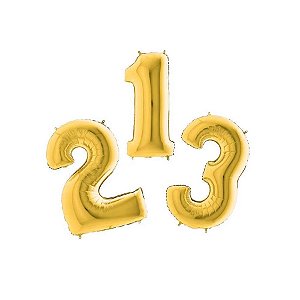 Balão de Festa Metalizado 26" 66cm - Número Ouro - 1 unidade - Grabo - Rizzo