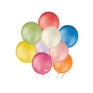 Balão de Festa Látex Liso 9''23cm Redondo  - Sortido - 50 unidades - Balões São Roque - Rizzo