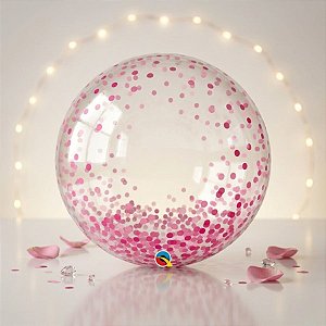 Balão de Festa Bubble 24" - Pontos de Confete Rosa - 1 unidade - Qualatex - Rizzo