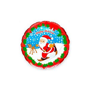 Balão de Festa Metalizado 20" 50cm - Papai Noel Esquiando Redondo - 1 unidade - Rizzo