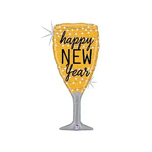 Balão de Festa Metalizado 37'' 94cm - New Year Champagne Glass - 1 unidade - Rizzo