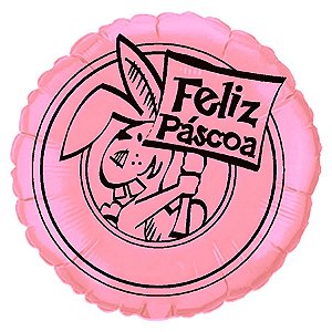 Balão de Festa Metalizado 20'' 50cm  - Feliz Páscoa Rosa Bebê e Marrom  - 1 unidade - Rizzo