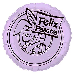Balão de Festa Metalizado 20'' 50cm  - Feliz Páscoa Lilás e Marrom  - 1 unidade - Rizzo