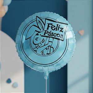 Balão de Festa Metalizado 20" 50cm  - Feliz Páscoa Azul Bebê e Marrom  - 1 unidade - Rizzo