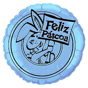 Balão de Festa Metalizado 20'' 50cm  - Feliz Páscoa Azul Bebê e Marrom  - 1 unidade - Rizzo
