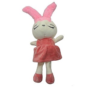 Coelha de Pelúcia com Vestido e Orelhas Rosa - 36cm - 1 unidade - Rizzo