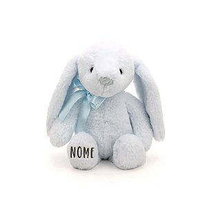 Coelho de Pelúcia Azul com Laço Personalizado - 31cm  - 1 unidade - Rizzo