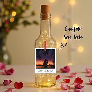 Garrafa de Vidro e Juta com Rolha LED - Foto Polaroid - 1 unidade - Rizzo Personalize