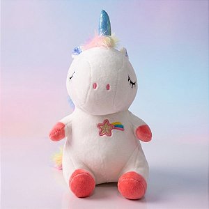 Unicórnio de Pelúcia com Asas Metálicas - Branco - 25cm - 1 unidade - Rizzo