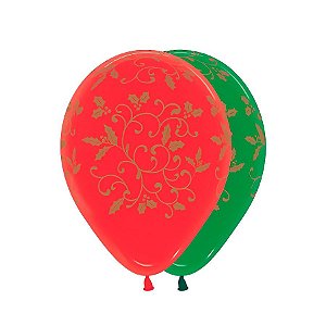 Balão de Látex 12" 30cm - Filigree Natal - Vermelho/Verde - 50 unidades - Sempertex - Rizzo