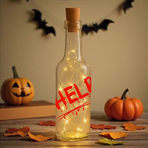 Garrafa de Vidro Long Neck com Rolha LED - Help - 1 unidade - Rizzo