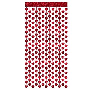 Cortina Decorativa Painel Mágico - Corações Vermelho Metalizado Glitter - 1x2m - 1 unidade - Rizzo