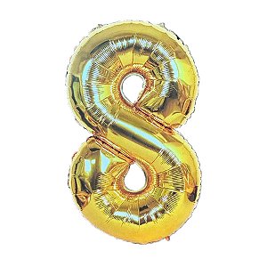 Balão de Festa Metalizado 55" 1,40cm - N°8 - Dourado  - 1 unidade - Rizzo