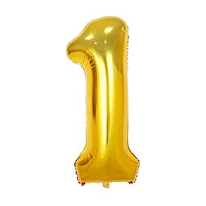 Balão de Festa Metalizado 55" 1,40cm - N°1 - Dourado  - 1 unidade - Rizzo