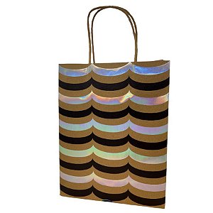 Sacola de Papel Kraft para Presente Ondulada Metalizada - Prata - 31x25x11cm - 1 unidade - Rizzo