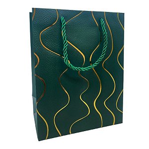 Sacola de Papel para Presente Ondas Almofadadas - Verde - 32x26x12cm - 1 unidade - Rizzo