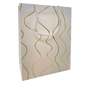 Sacola de Papel para Presente Ondas Almofadadas - Branca - 32x26x12cm - 1 unidade - Rizzo
