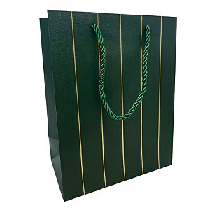 Sacola de Papel para Presente Listras Almofadadas - Verde - 32x26x12xcm - 1 unidade - Rizzo
