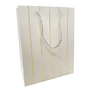 Sacola de Papel para Presente Listras Almofadadas - Branca - 32x26x12xcm - 1 unidade - Rizzo