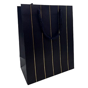 Sacola de Papel para Presente Listras Almofadadas - Azul - 32x26x12xcm - 1 unidade - Rizzo