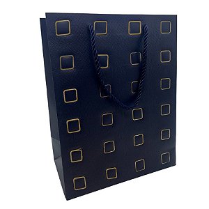 Sacola de Papel para Presente Quadrados Almofadados - Azul - 32x26x12cm - 1 unidade - Rizzo