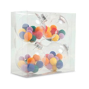 Bola de Natal - Pompom colorido - 10cm - 4 unidades - Cromus - Rizzo