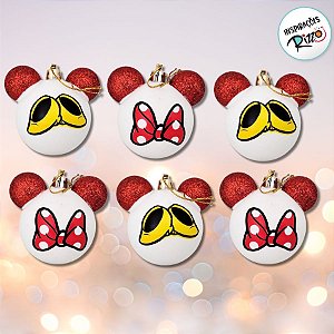 Bola de Natal Laço/Sapato Minnie - Vermelho/Branco - 6cm - 6 unidades - Disney Original - Rizzo