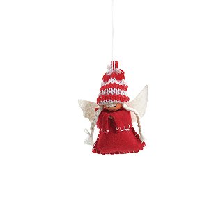 Enfeite de Natal para pendurar - Anjo Vermelho Trança Tecido - 11cm - 1 unidade - Cromus - Rizzo