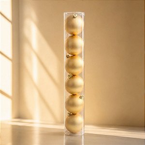 Bola de Natal em Tubo - Fosco Ouro - 8cm - 6 unidades - Cromus - Rizzo