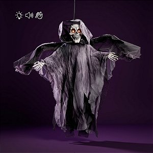 Enfeite Decorativo de Halloween com Som, Luz e Movimento - Caveira Oscar - 50cm - 1 unidade - Cromus - Rizzo