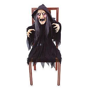 Enfeite Decorativo Halloween - Bruxa Nazira - 1,20m - Som, Luz e Movimento - 1 unidade - Cromus - Rizzo