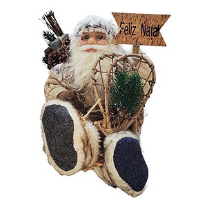 Enfeite de Natal - Papai Noel Sentado Com Plaquinha - 27x26x30cm - 1 unidade - Rizzo