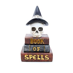 Enfeite Decorativo Halloween - Crânio Com Livros - 27,5cm - 1 unidade - Cromus - Rizzo