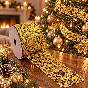 Fita Decorativa - Telada com Glitter Dourado - 6x914cm - 1 unidade - Rizzo