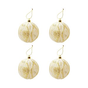Bola de Natal Losângulo - Branco/Ouro - 10cm - 4 unidades - Cromus - Rizzo