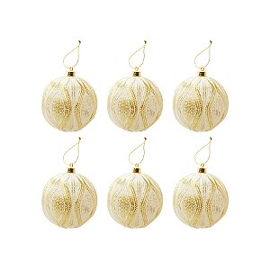 Bola de Natal Losângulo - Branco/Ouro - 8cm - 6 unidades - Cromus - Rizzo