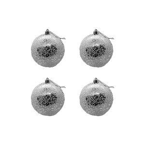 Bolas de Natal Açucarada - Prata - 10cm  - 4 unidades - Cromus - Rizzo