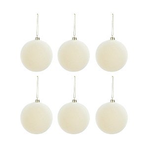 Bolas de Natal Veludo - Creme - 8cm  - 6 unidades - Cromus - Rizzo