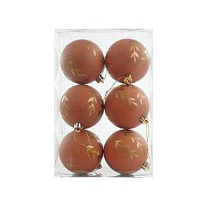 Bolas de Natal Ramos - Marrom - 8cm  - 6 unidades - Cromus - Rizzo