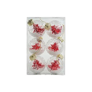 Bolas de Natal Árvore - Incolor/Vermelho - 8cm  - 6 unidades - Cromus - Rizzo