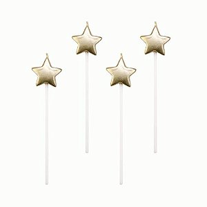 Velas estrelas dourada- 4 unidades - 14 cm - Rizzo