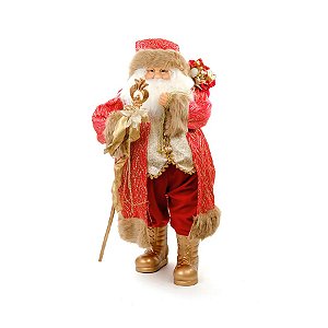 Papai Noel Decorativo com Cajados Ouro e Vermelho - 46cm  - 1 unidade - Cromus - Rizzo