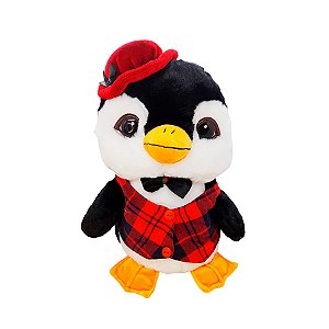 Pinguim de Pelúcia com Roupa Xadrez - 34cm - 1 unidade - Rizzo