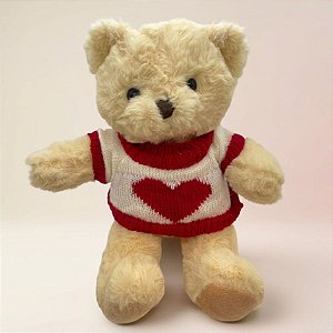 Urso de Pelúcia com Blusa de Coração - Creme - 28cm - 1 unidade - Rizzo