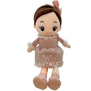 Boneca de Pelúcia com Vestido e Laço - Rosa - 70cm - 1 unidade - Rizzo
