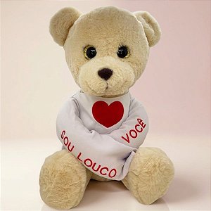 Urso de Pelúcia ''Sou Louco por Você'' - Bege - 35cm - 1 unidade - Rizzo