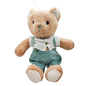 Urso de Pelúcia com Jardineira - Branco e Verde - 50cm - 1 unidade - Rizzo