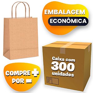 Sacola de Papel G 32x26,5x13cm - Kraft - Embalagem Econômica  - 300 unidades - Cromus - Rizzo